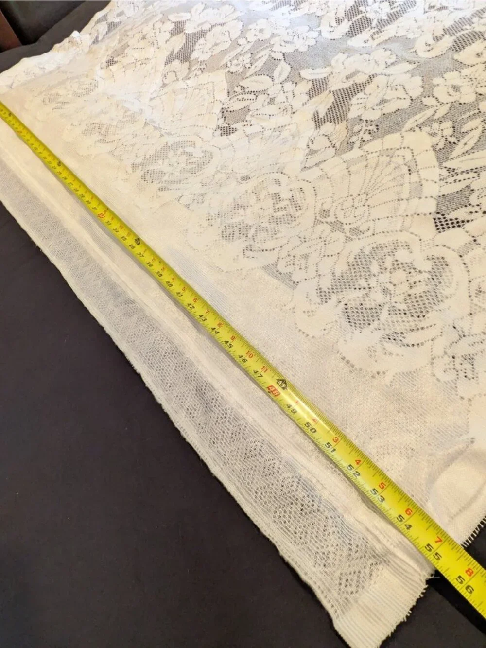 Vtg Lace Curtains Cafe Panels Attached Valance Set of 2 White Floral Roses 36